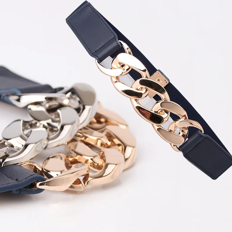 

Fashion Elastic Women Belt Gold Silver Metal Chain Waist Strap for Dress Coat Suit Designer Lady All-match Decorative Waistband