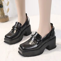 square toe british style platform shoes women retro big toe all match loafers platform high heel small leather shoes jk uniform