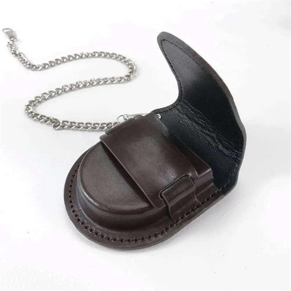 

Fashion Male Back Brown Cover Vintage Classic Pocket Watch Box Holder Storage Case Coin Purse Pouch Bag With Chain