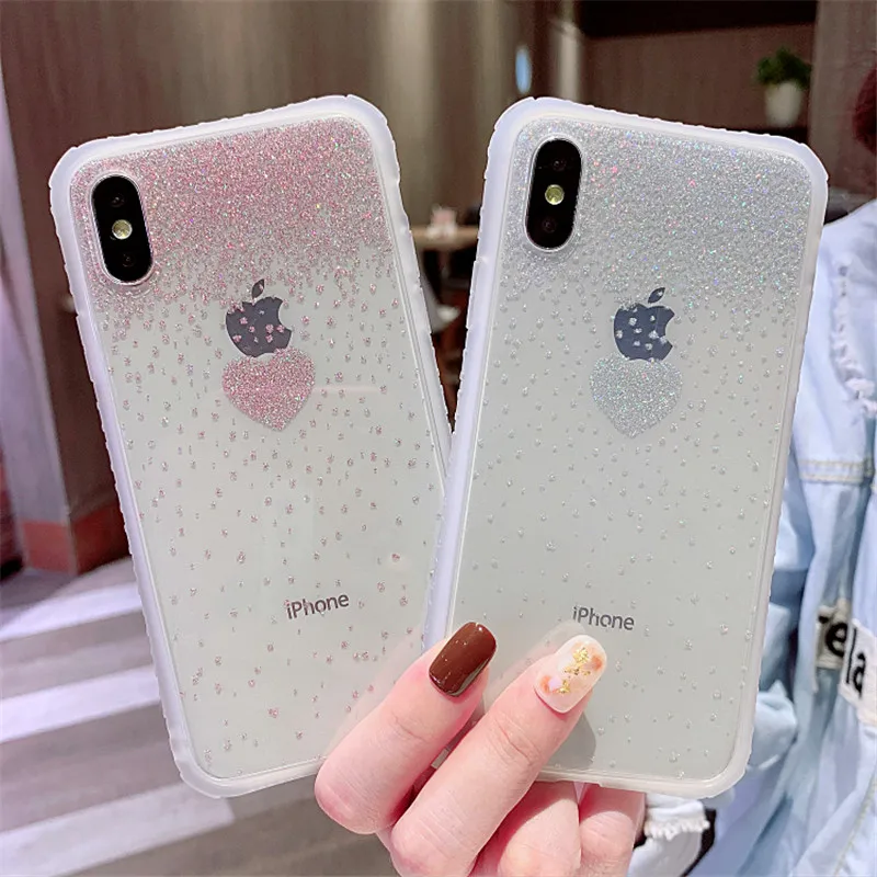 Блестящий Прозрачный чехол для телефона с милым сердечком для iPhone X XS XR XS Max 6 6S 7 8 Plus