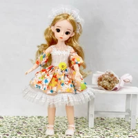 16 bjd doll clothes suit fashion printing plaid dress with headwear daily lifestyle clothes suit for 30 cm doll dress up toys