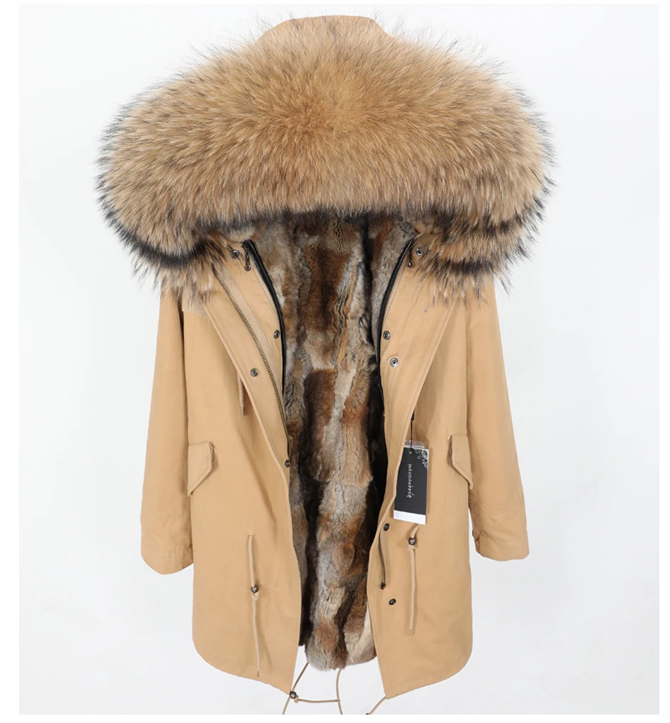 Thick Real Fur Coat Big Raccoon Fur Collar Hooded Jacket Coat Detachable Rabbit Fur Lining Winter Parka Fashion Women's Clothing enlarge