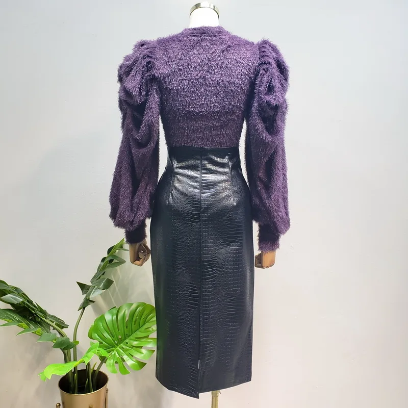 Jersey Mujer 2020 Autumn Fashion Women Black Puff Long Sleeve Loose Bright Silk Mohair Sweater Purple Knitted Pullover Sweaters | Женская