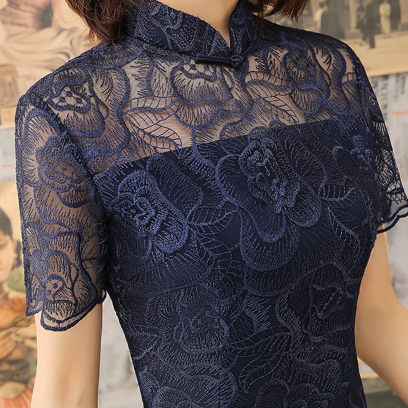 Новое Кружевное китайское традиционное стильное платье Cheongsam элегантное женское