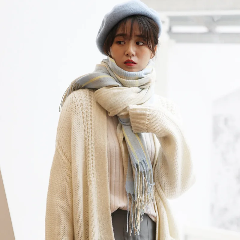 

2018 new imitation cashmere scarf Korean style small fresh shawl ladies autumn and winter plaid scarf bib