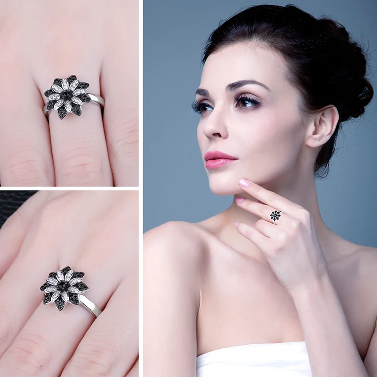 Jewelrypalace цветок натуральный темно-серый дымчатый кварц черной шпинели коктейльное кольцо стерлингового серебра 925 Мода Красивые ювелирные изделия для Для женщин