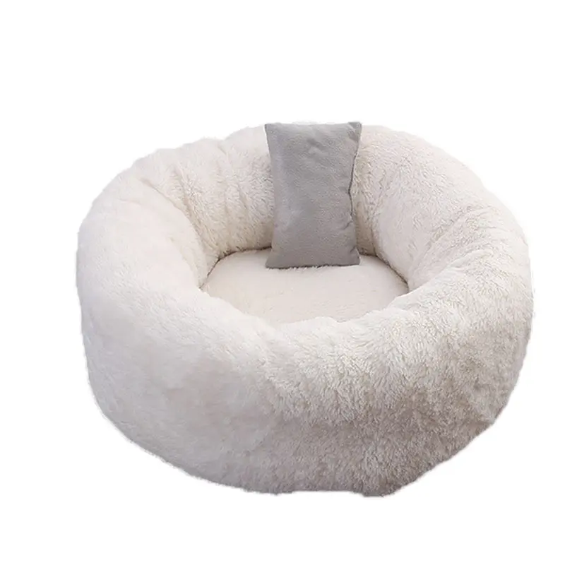 Beige Пушистая кровать для кошек и собак, зимняя теплая круглая спальная кровать, удобная короткая плюшевая подушка для щенков, питомник, переносные товары для кошек - Цвет: Beige