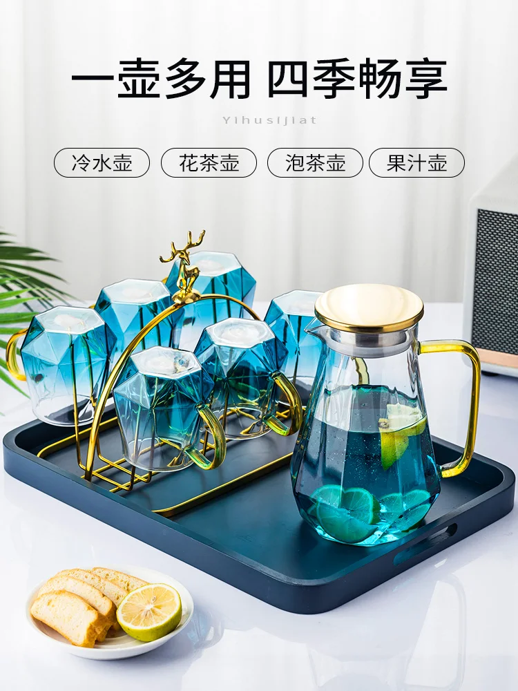 

Cold Kettle Cold Kettle Glass High Temperature Resistant Water Kettle Cold Water Cup Set Light Luxury European style Home Zapper