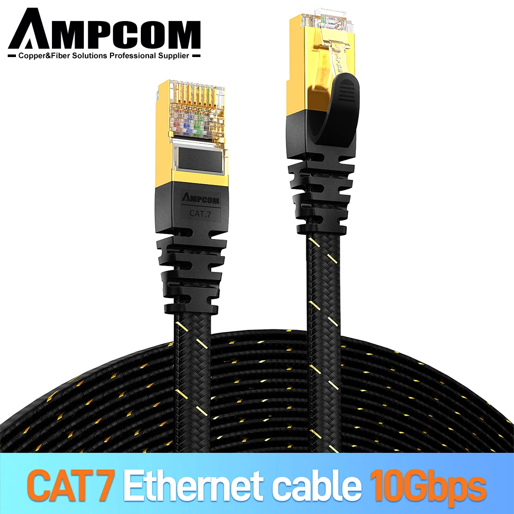 Кабель Ethernet AMPCOM CAT7 (10G 600MHz) экранированный плоский сетевой кабель RJ45 с пачччворк 50u