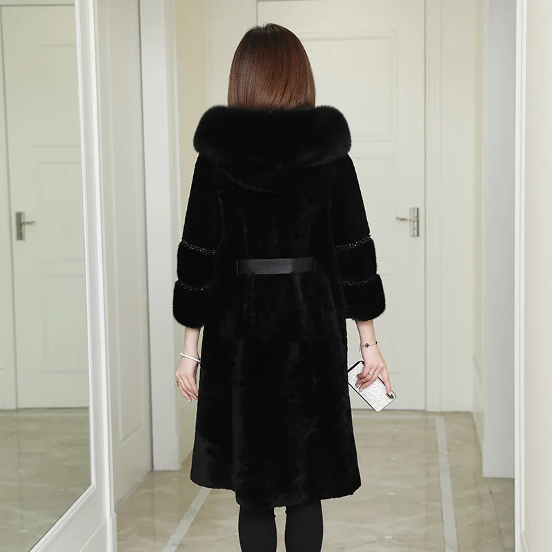 Женская Шуба из натурального меха зимняя шуба овчины куртка с воротником лисьего