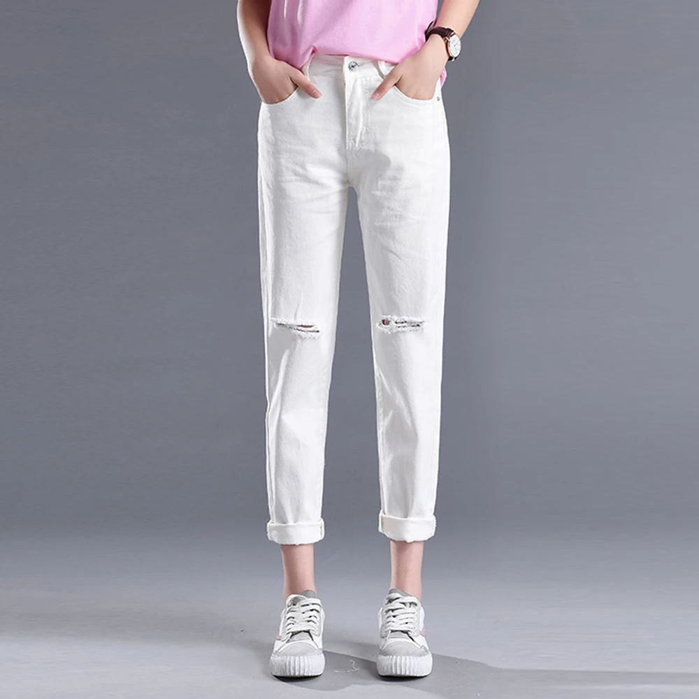 2020 новые модные женские рваные джинсы с высокой талией шаровары свободные