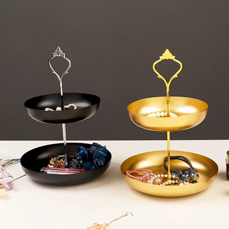

Двухслойный поднос для хранения золотистой косметики в скандинавском стиле, подставка для фруктов, подставка для ювелирных изделий и серег...