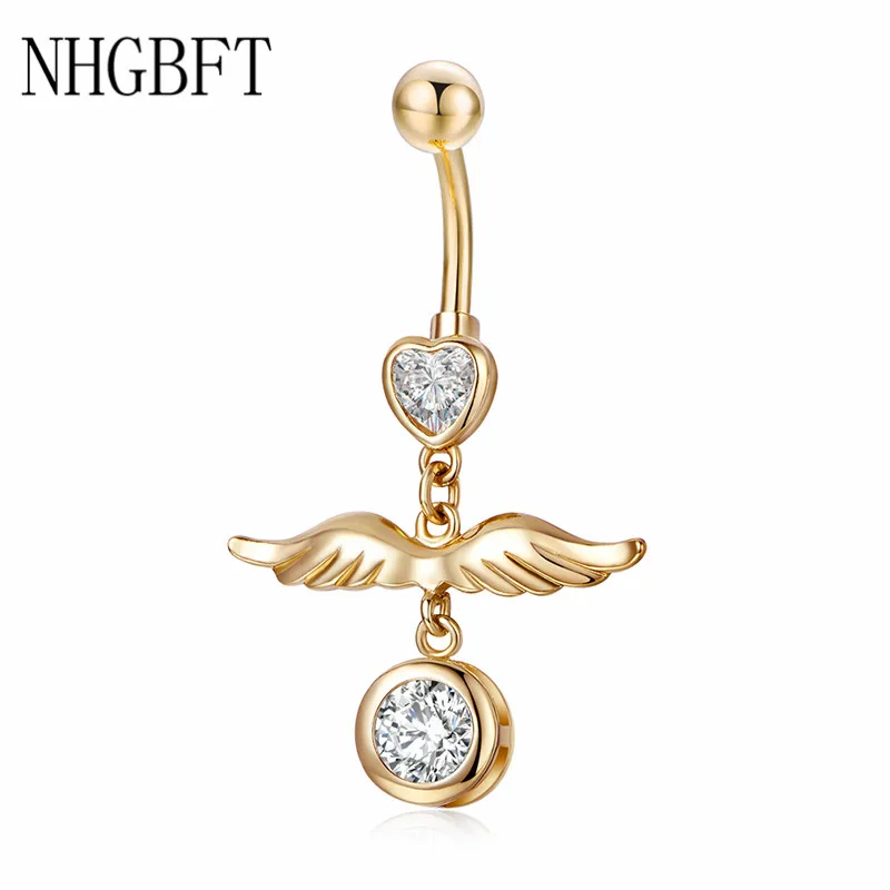 

NHGBFT Angel Wing Zircon Belly Button Ring Women Girl Zircon Navel ring Helix Piercing Sexy Body Jewelry