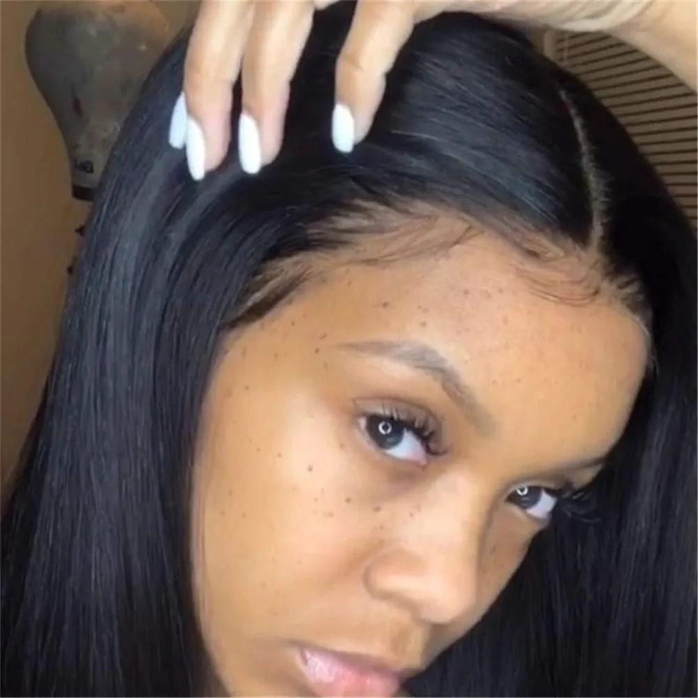 Кружевные передние парики мягкие и шелковые прямые волосы короткий парик с тупым