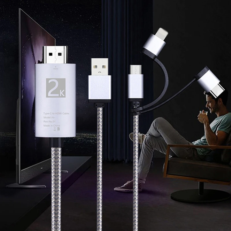 Micro-USB Тип C к HDMI 3 в 1 2K HDTV разъем USB адаптер кабель для монитора Iphone Ipad Android смартфона