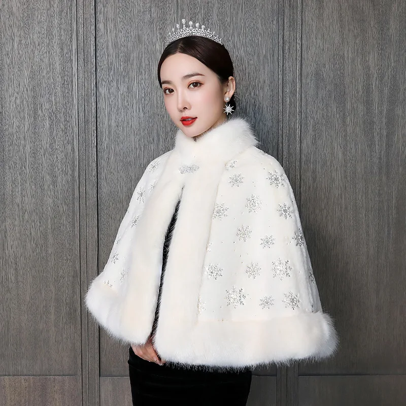 Wedding Cape Shawl Elegant Faux Fur Bridal Wraps Women Stoles Evening Party Jackets Bolero De Mariage PJ134 |