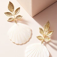 vg 6ym 2021 new fashion gold color alloy leaves drop earrings natural scallop dangle earrings for women party jewelry wholesale