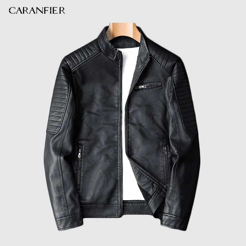CARANFIER мужские кожаные куртки зимнее пальто для мужчин плюс бархатная верхняя