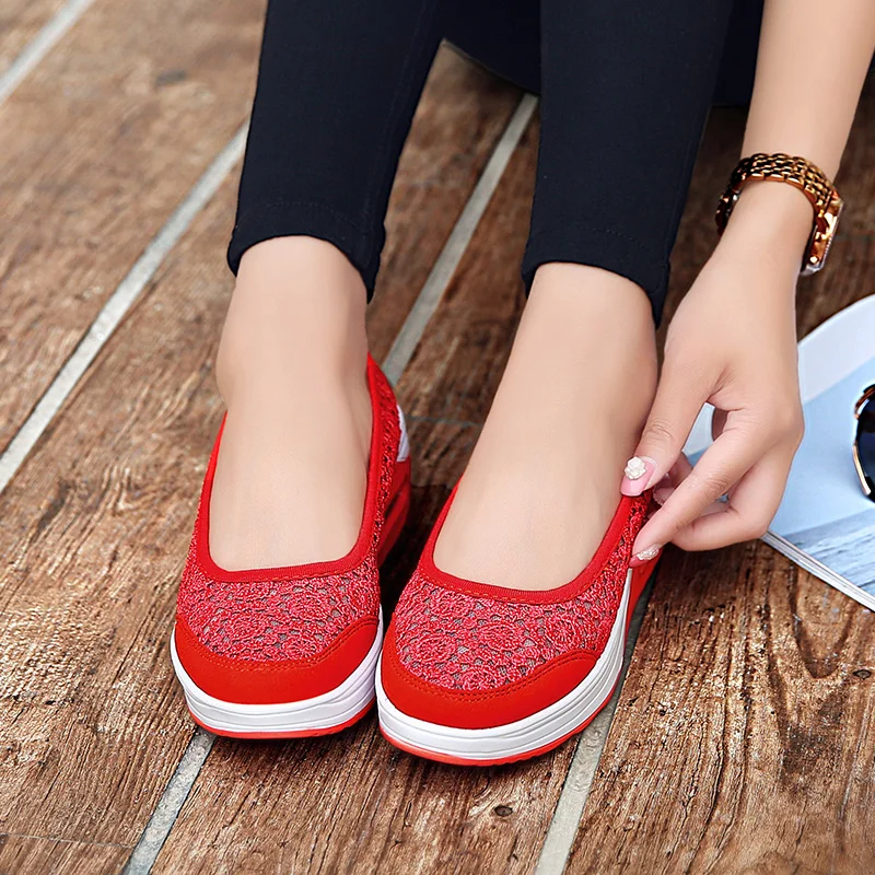 

2021 New Lace Women's Shoes, Hollow Mesh, Increased Breathability, Women's Thick-soled Sponge Cake Mesh Shoes