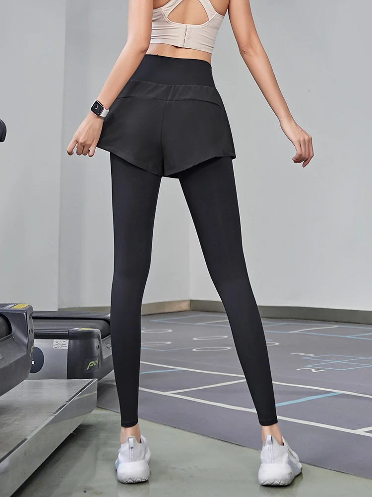 

Sports tights women high waist fake two-piece running pants autumn and winter training quick-drying yoga fitness pants