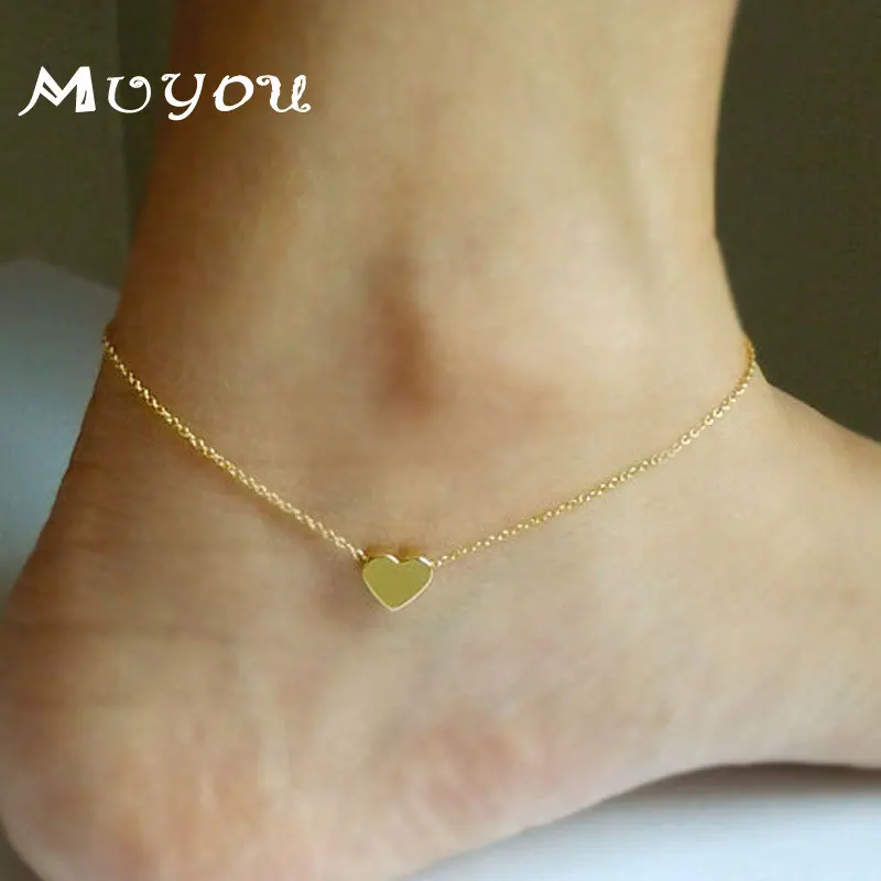 Простая форма сердца любовь кулон ножные браслеты лето пляж золотой серебряный