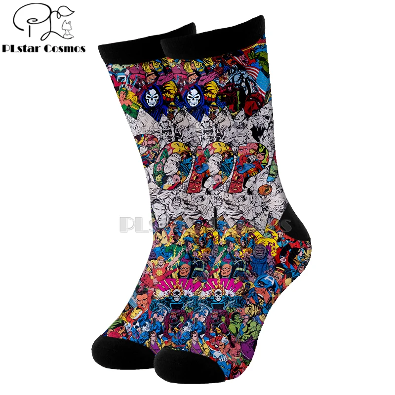 Plstar Cosmos комиксы Marvel Капитан Америка Симпсоны хлопковые носки мультфильм 3d печати носки высокие носки для мужчин и женщин высокого качества