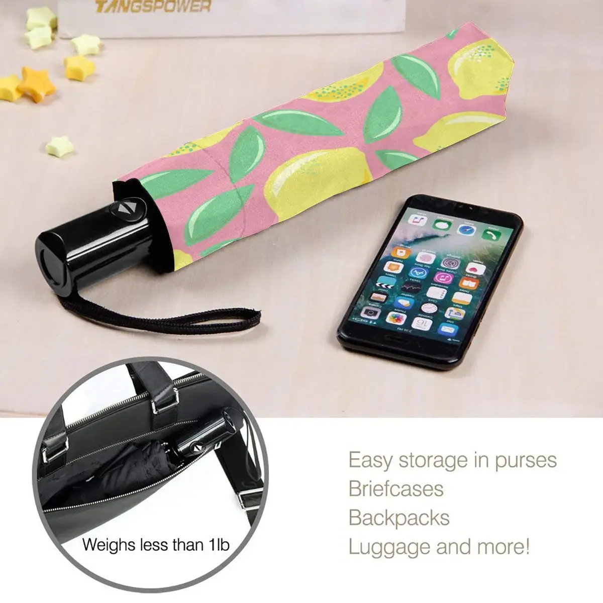 

Retro Colors Lemons Windproof Automatic Folding Inverted Umbrella Portable Paraguas for Man Woman