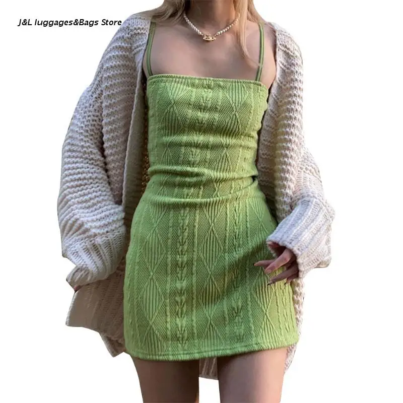 

M68C женское сексуальное вязаное однотонное облегающее мини-платье на бретелях-спагетти