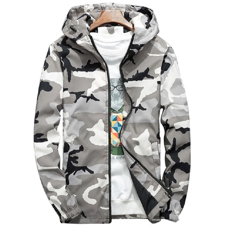 

Camouflage Windbreaker Jacket Men Clothes Fashion 2020 New Hooded All-Match Cardigan Long Sleeve Outerwear for Student Couple