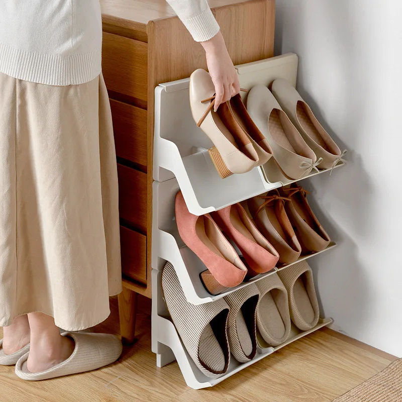 

2pcs Nordic Style Shoe Rack Multi-layer Assembly Vertical Dust-proof Plastic Shoe Storage Shelf TY53