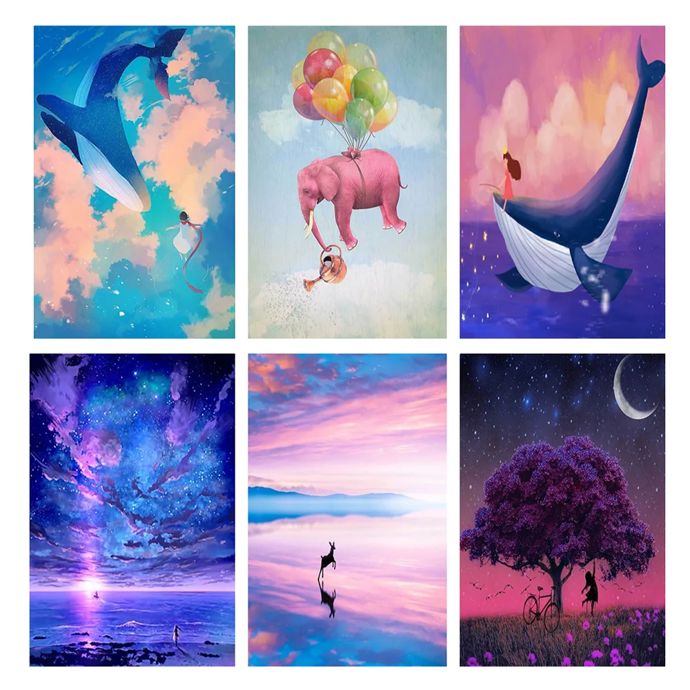 5D Diy Cartoon Animal Diamond Painting Elephant Dolphin Diamond Embroidery Mosaic Sky Cross Stitch Home Decoration Gift Crafts