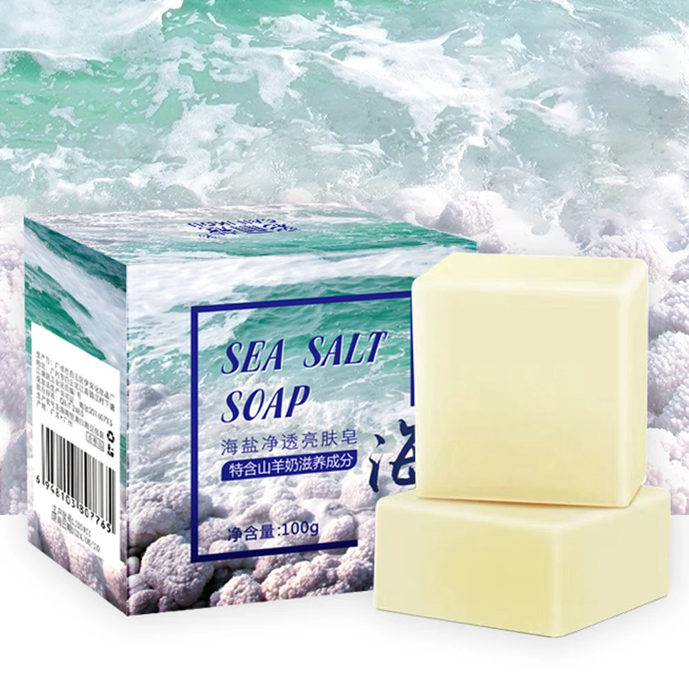 

New Removal Pimple Pore Acne Treatment Sea Salt Soap Cleaner Moisturizing Goat Milk Soap Face Care Wash Basis Soap