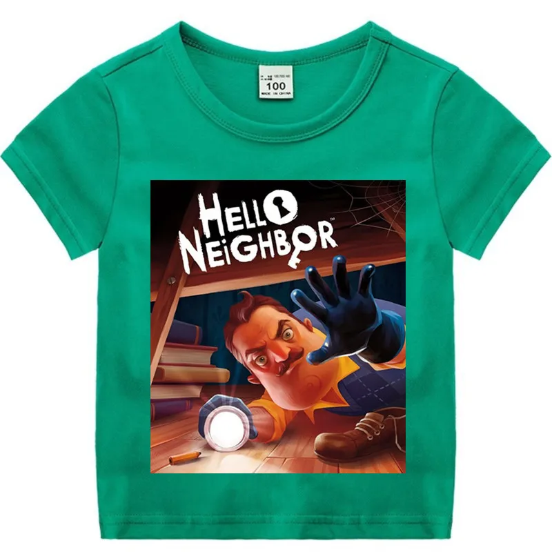 Футболка хлопковая для маленьких мальчиков и девочек с рисунком аниме Hello Neighbor