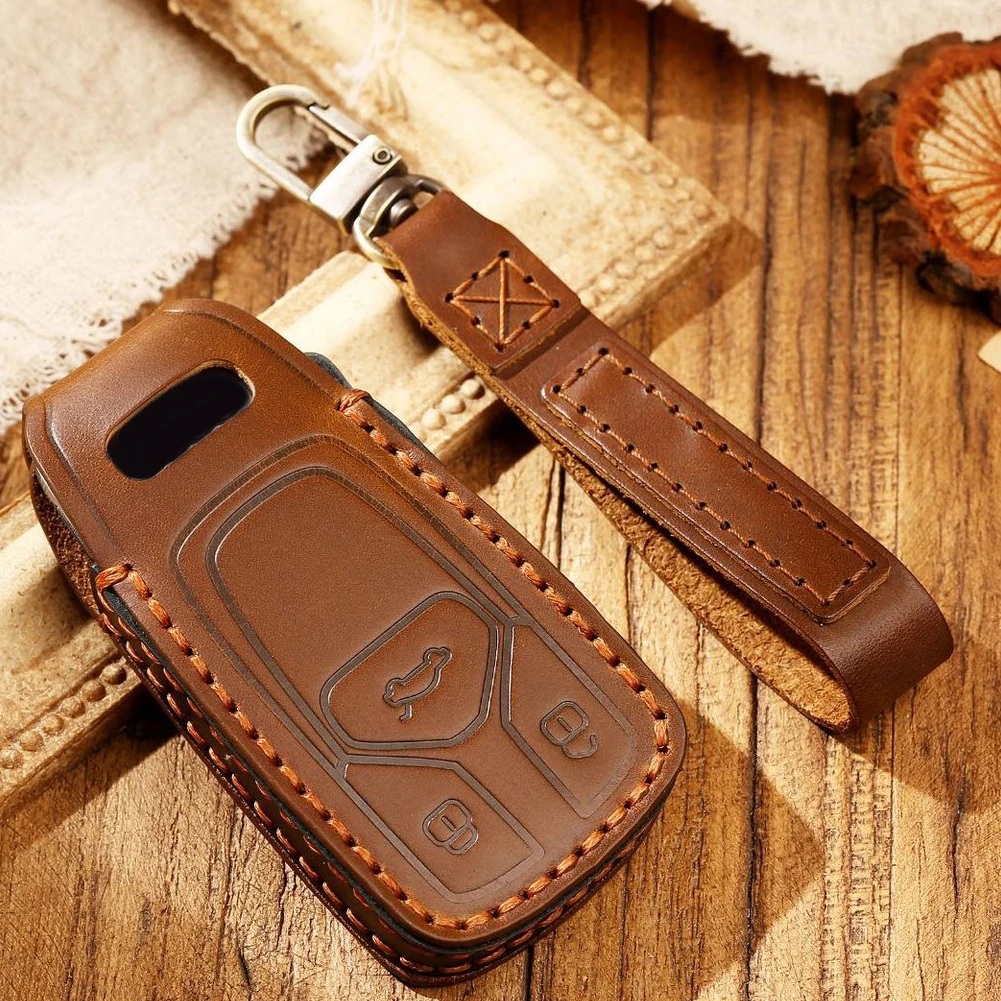 

Leather Car Key Case For A6L A8L A7 A4L A5 Q5L Q7 Interior Accessories Car Remote Key Cover Case Car Holder Shell Cover keychain