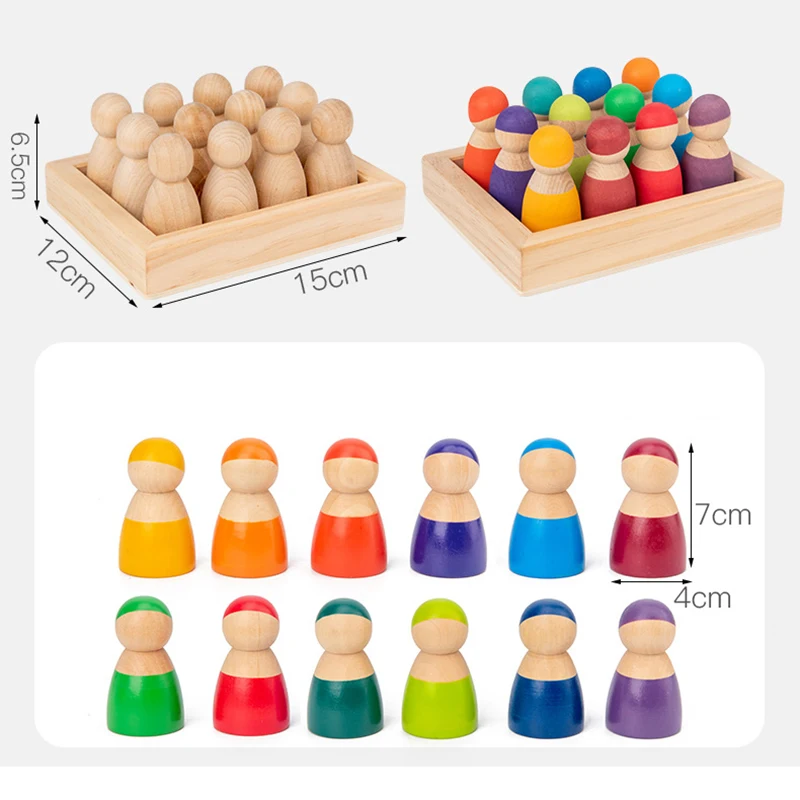

Wooden Rainbow Block Colorful Wooden Toys Matching Rainbow Stacker Educational Count Learning