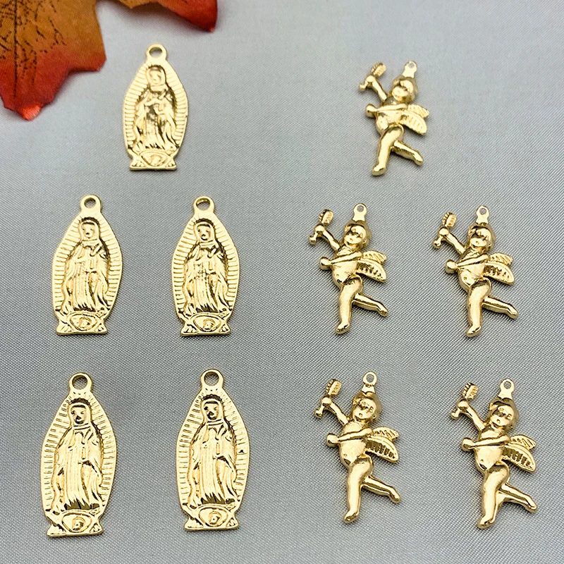 

10Pcs/set Zinc Alloy Lover Angel Cupid Virgin Mary Charms Love God Arrow Gold Color Charm For DIY Necklace Handmade Accessories