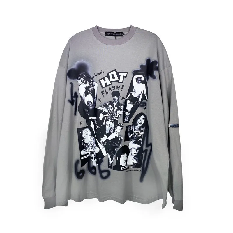 

Like printing long sleeve T-shirt man street rock hip-hop loose the tee