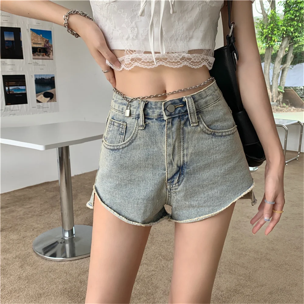 

Alien Kitty Vintage Stylish Women Summer 2021 All Match Casual OL Short Jeans Plus Size High Waist Chic Wide Leg Denim Shorts