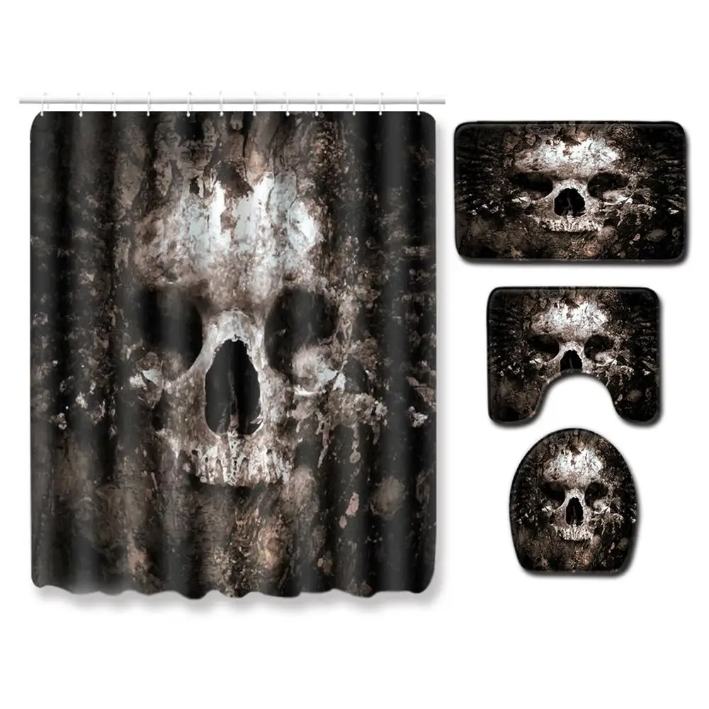Занавеска для душа и Коврик ванны с черепом Хэллоуина набор модных ретро