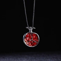 fruit red pomegranate stone pendant necklace long sweater chain fashion jewelry