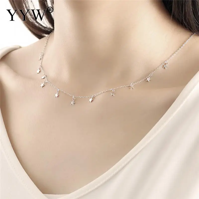 925 стерлингового серебра элегантные женские ожерелья подвески со звездами Collarbone