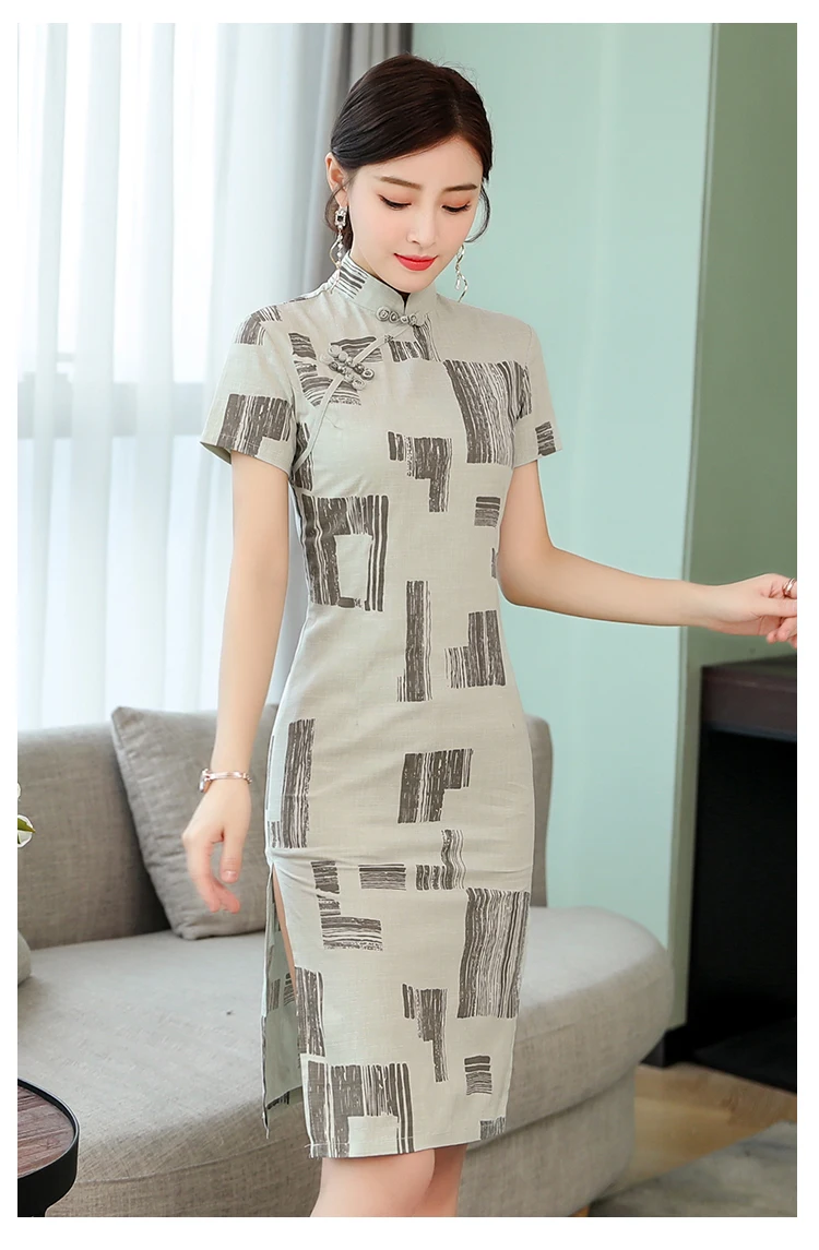 Улучшенное розовое хлопковое и льняное платье cheongsam Новая мода ретро элегантное тонкое платье в китайском стиле