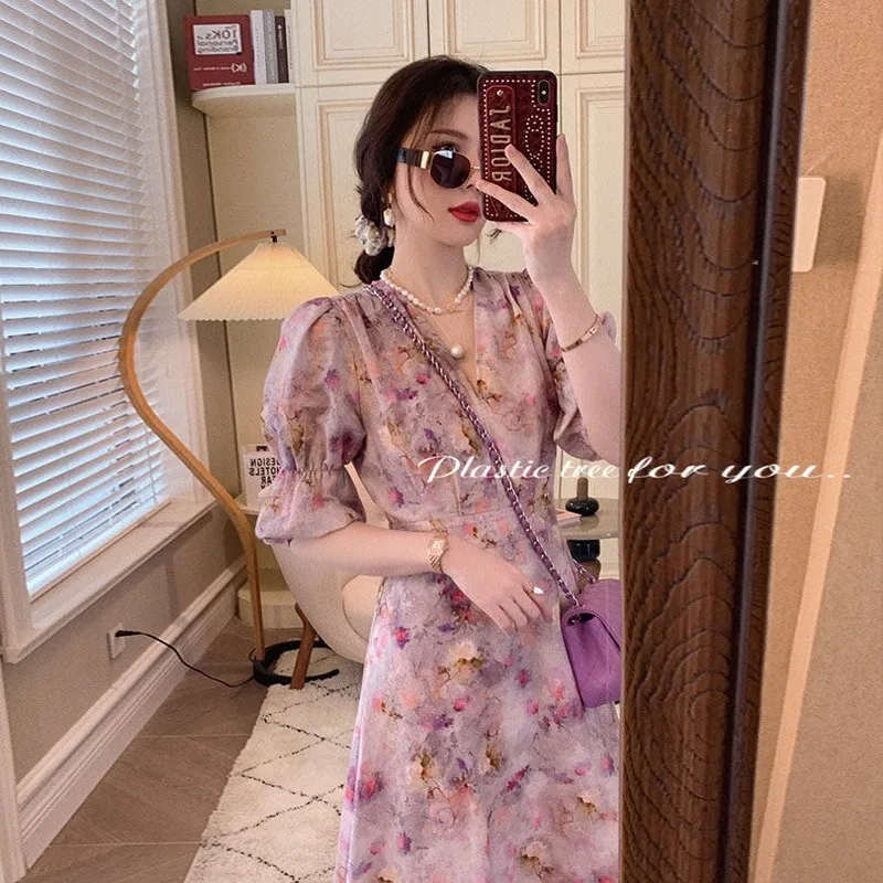 Платье женское Винтажное с V-образным вырезом Длинное Элегантное приталенное