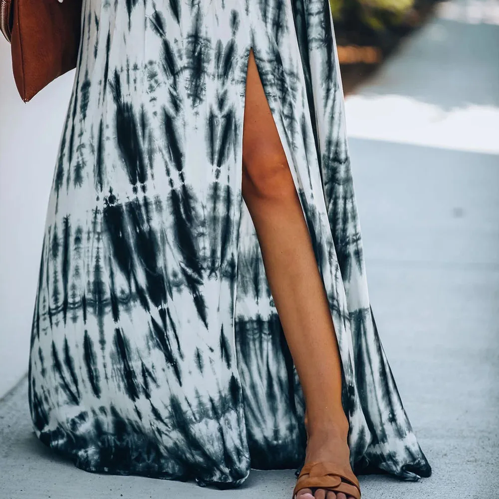 

Boho Women Tie Dye Dress Sexy Off Shoulder Gradient Split Slim Long Party Dresses Fashion New Summer High Waist Backless Vestido