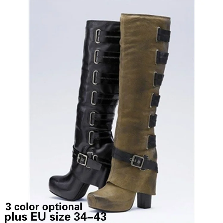 Модные женские ботфорты Сапоги на толстом каблуке сапоги выше колена с завязками