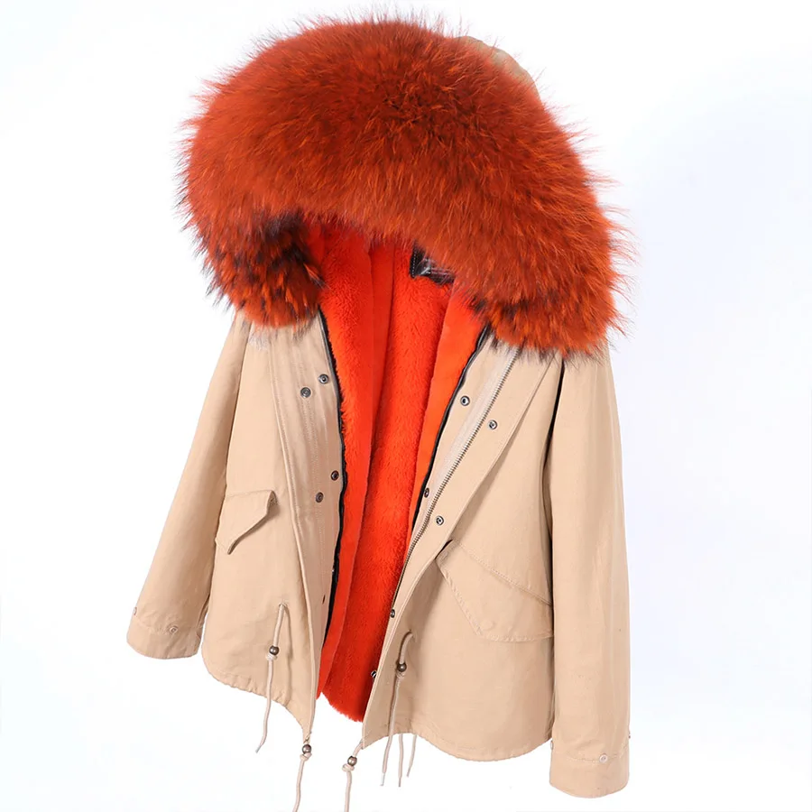 MAOMAOKONG 2021 Fashion Women's Real fur collar coat natural raccoon big fur collar winter parka bomber jacket enlarge