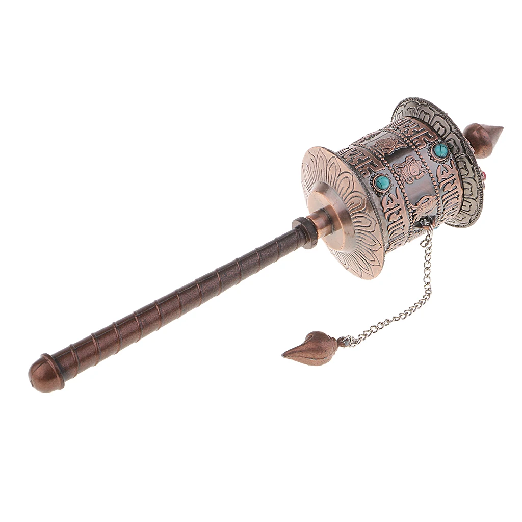 

Tibetan Metal Buddhist Long Hand Held Prayer Wheel Om Mani Padme, Vintage Style