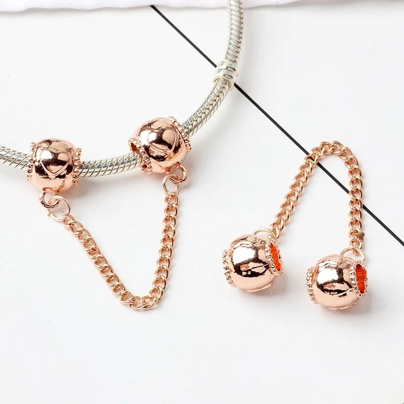 

Embossed Love Hearts Safety Chain Silver 925 Jewelry Charm Beads for Women Bracelets DIY Fine Beads for Jewelry Making