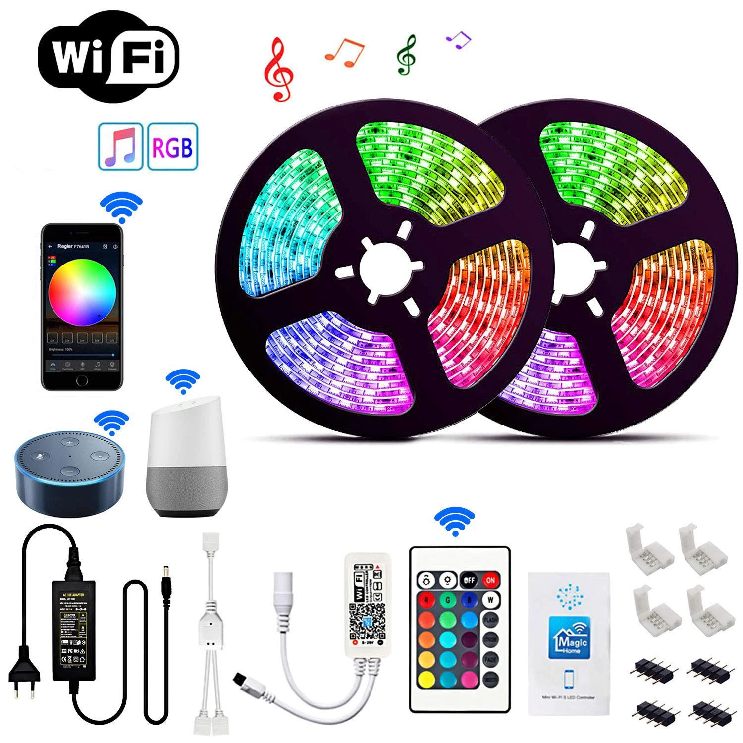 WiFi светодиодный ленточный светильник RGB водонепроницаемый SMD 5050 2835 DC12V 5 м 10 15 диод