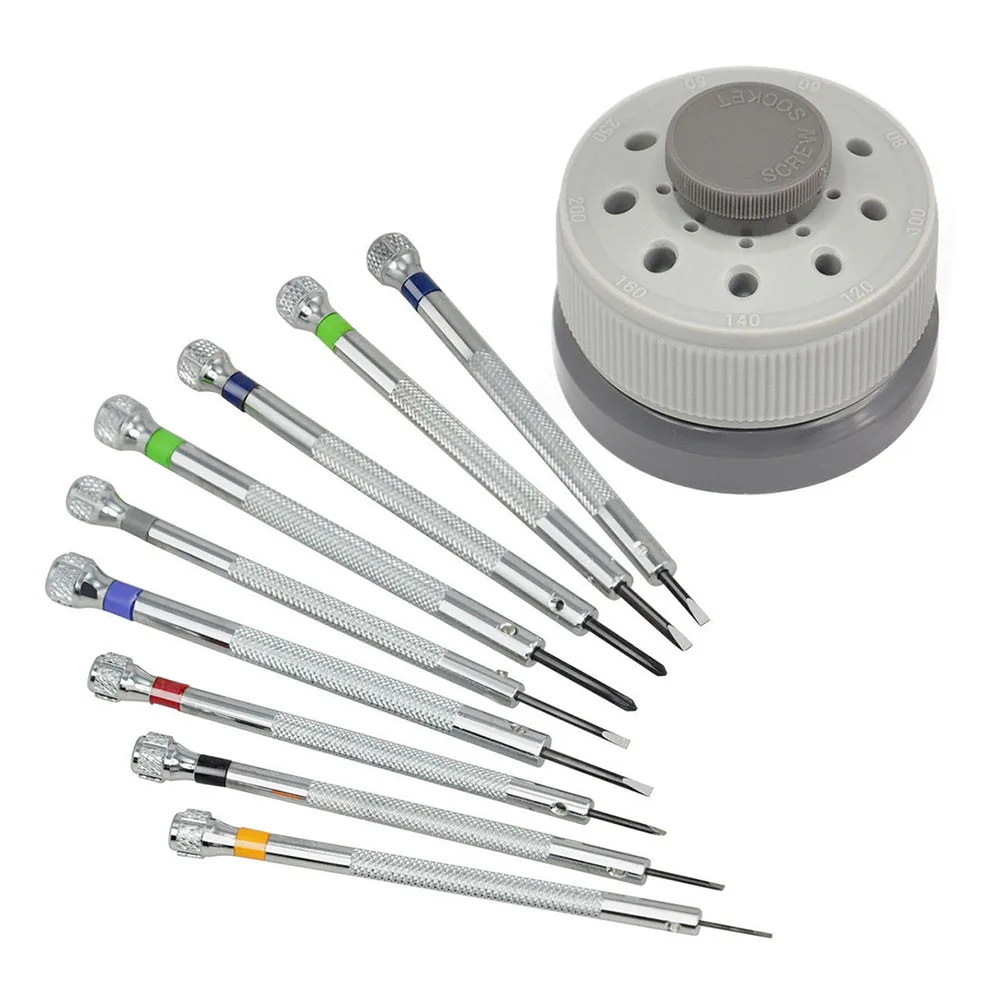 

9pcs Slotted Watchmakers Tool Jewelry Work Screwdriver Set Metal Eyeglasses Professional Flat Blade Practical With Stand Durable